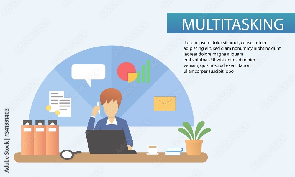 Businessman multitasking at work,Management planning to increase work productivity,Priority process, business concept strategy,Vector illustration. Businessman multitasking at work,Management planning to increase work productivity,Priority process, business concept strategy,Vector illustration.