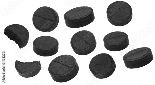 activated carbon tablets isolated on white