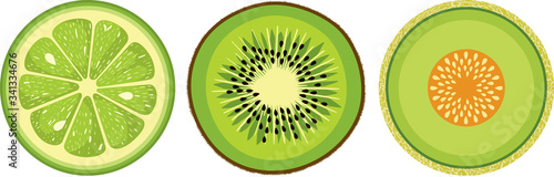Green slices of lemon kiwi and melon