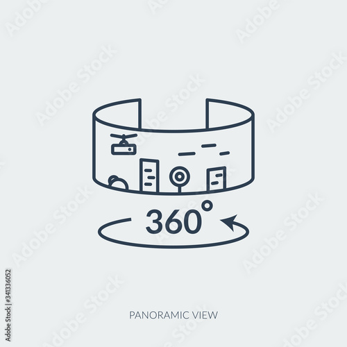 Vector outline icon of virtual reality technology - panoramic view