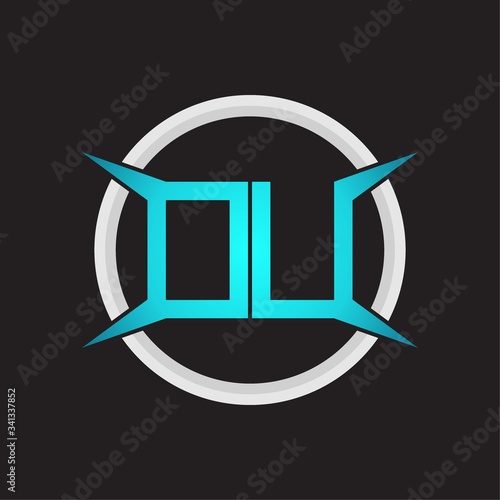 DU Logo monogram with circle and four taper shape design template