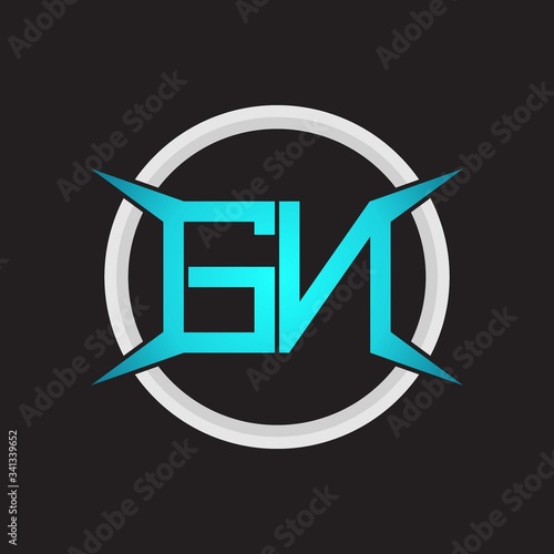 GN Logo monogram with circle and four taper shape design template
