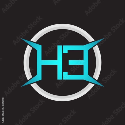 HE Logo monogram with circle and four taper shape design template