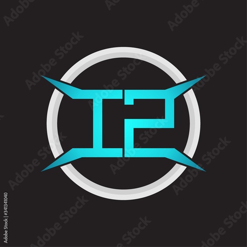 IZ Logo monogram with circle and four taper shape design template