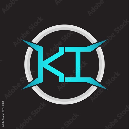 KI Logo monogram with circle and four taper shape design template