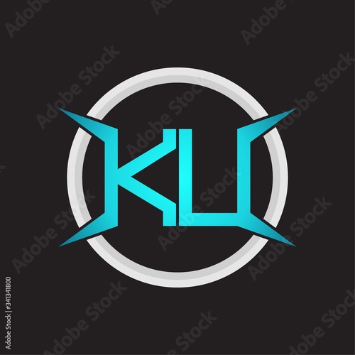 KU Logo monogram with circle and four taper shape design template