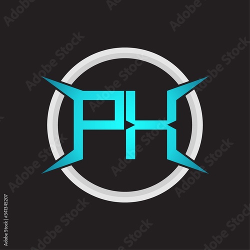 PX Logo monogram with circle and four taper shape design template