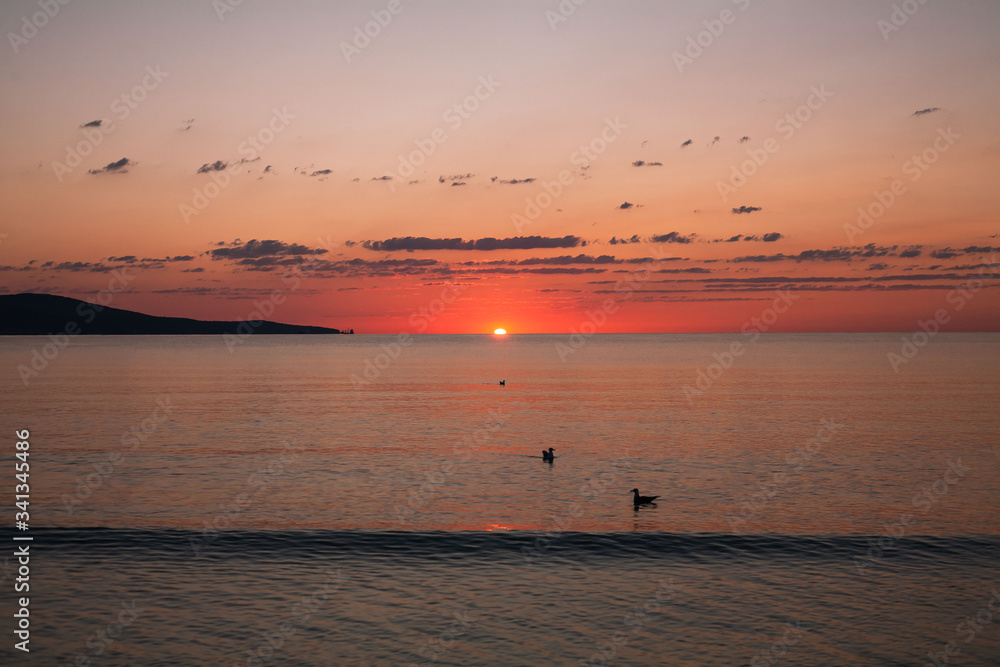 Beautiful colorful sunrise on the sea.