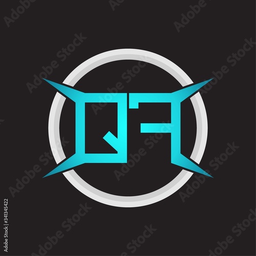 QF Logo monogram with circle and four taper shape design template