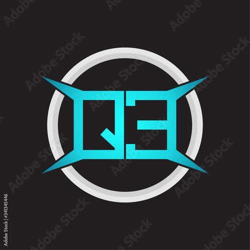 QE Logo monogram with circle and four taper shape design template