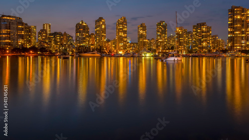 Vancouver Downtown at night time view from Granville Island