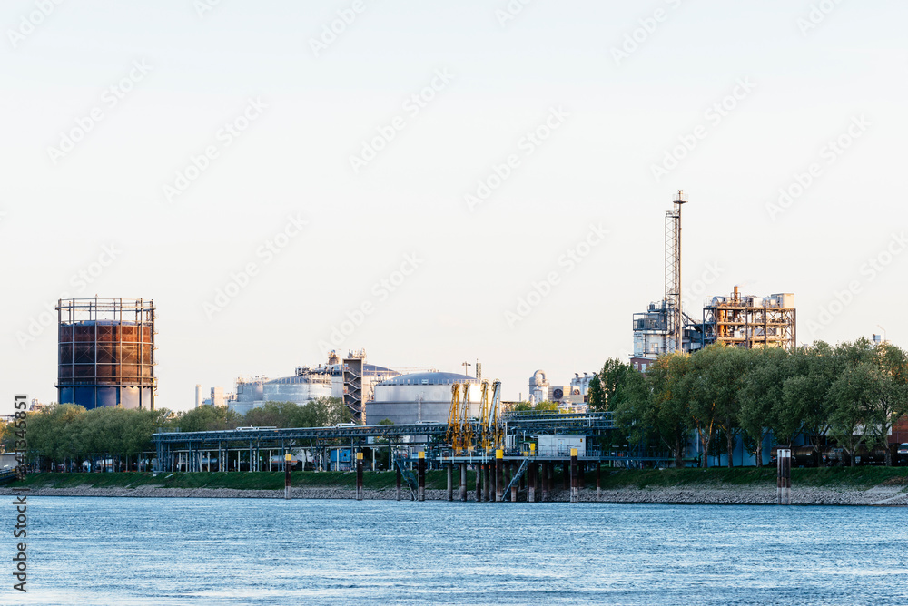 Chemical industry facilities at an inland port in Rhineland Palatinate
