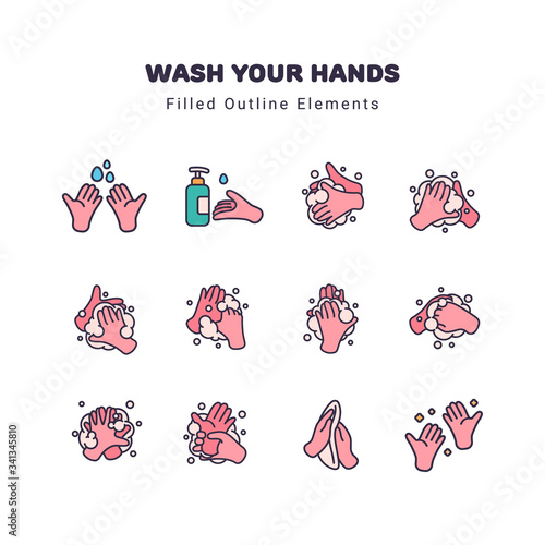 Hands washing illustration linear color style