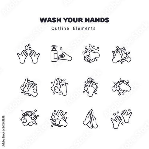 Hands washing illustration outline style