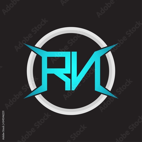 RN Logo monogram with circle and four taper shape design template