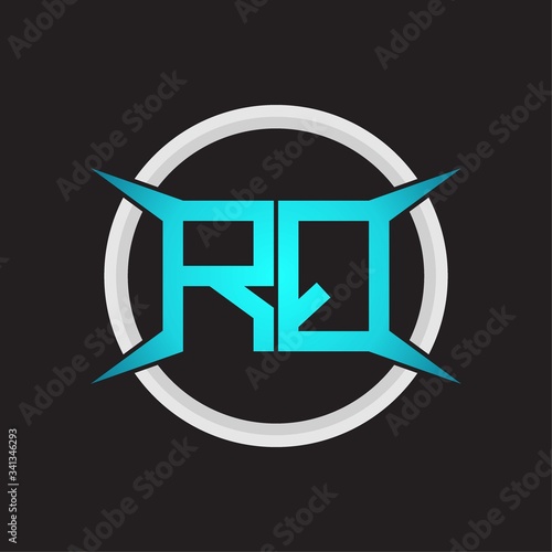 RQ Logo monogram with circle and four taper shape design template