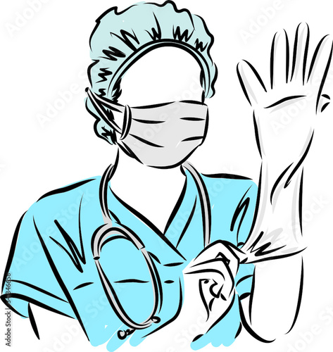 doctor putting glove on medical concept vector illustration