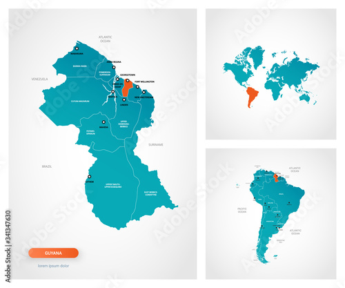 Canvas-taulu Editable template of map of Guyana with marks