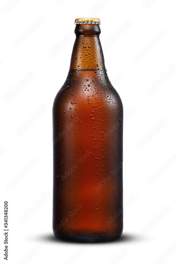 600ml brown beer beer bottle with drops isolated on a white background 600ml brown beer beer bottle with drops isolated on a white background
