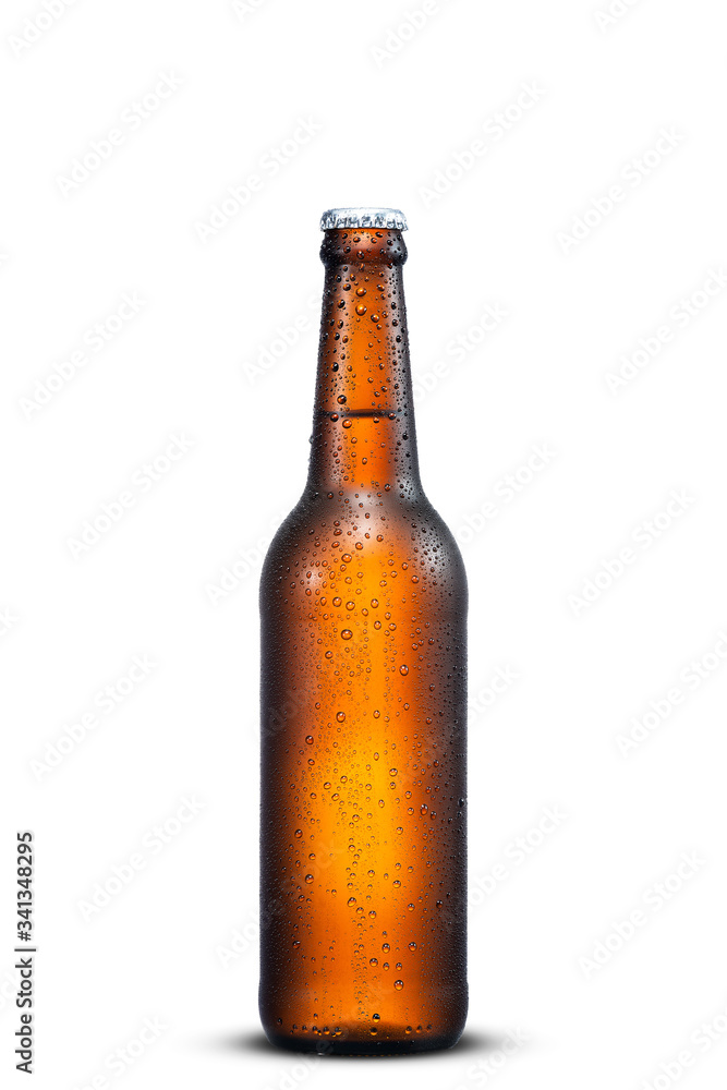 500ml brown beer beer bottle with drops isolated on a white background 500ml brown beer beer bottle with drops isolated on a white background