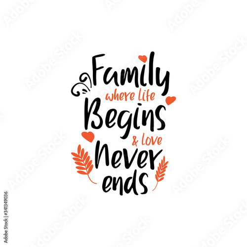 Family quote lettering typography. Family where life begins and love never ends