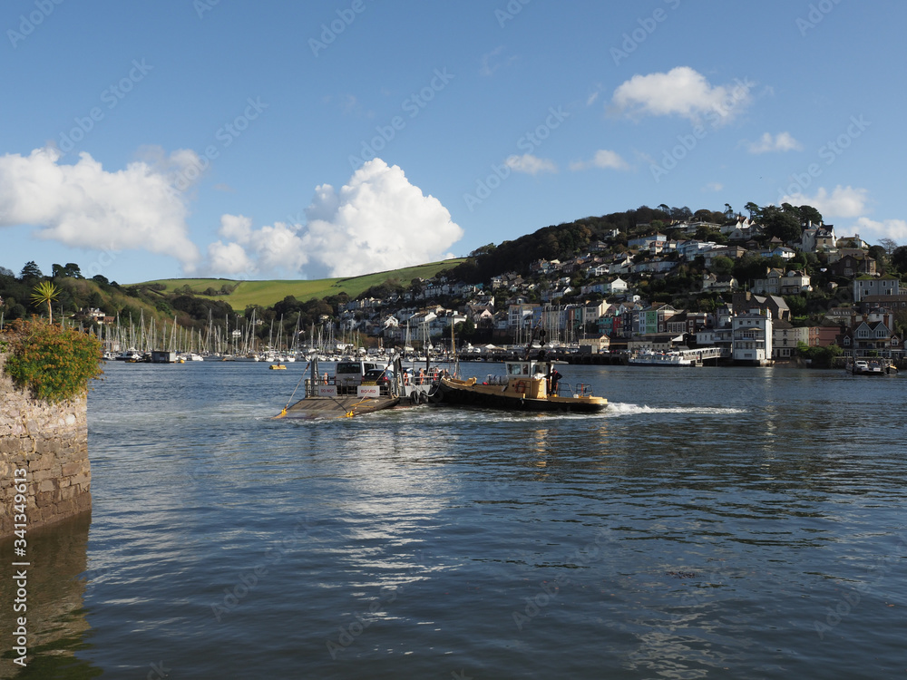 Naklejka premium Dartmouth lower ferry, one of three separate ferry services in the area, docked in Dartmouth, Devon, UK