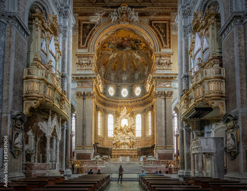 Main altar of the Naples Cathedral. Is a Roman Catholic church and the seat of the Archbishop of Naples. It is known as the Cattedrale di San Gennaro (St Januarius).