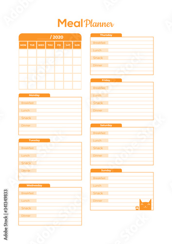 Minimalist Meal planner pages templates vector paper A4, US Letter, A5, B5, Happy Planner Classic, Sweet Life Planner Ai, EPS 10 and PDF File
