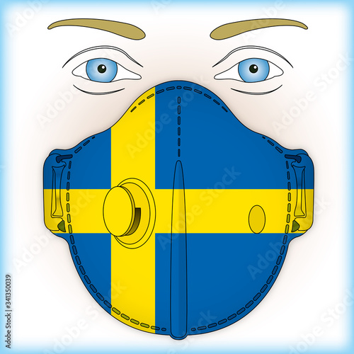 Antiviral mask for anti virus protection with Sweden flag, vector illustration