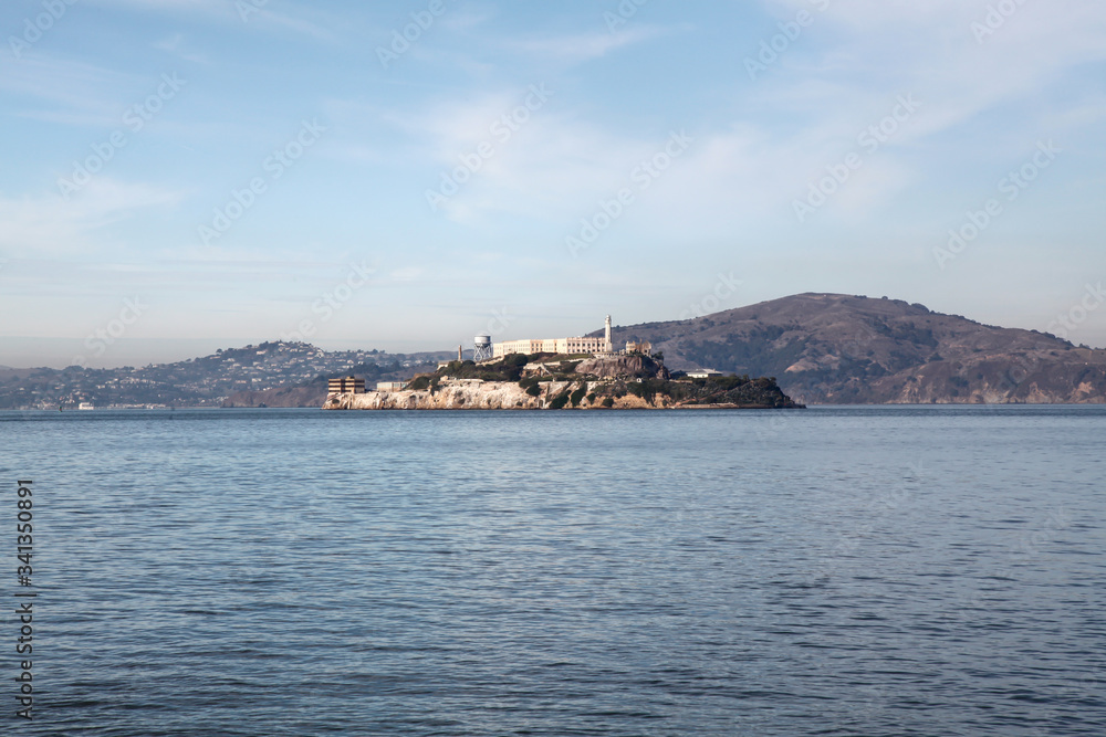 The alcatraz island before sunset is landmark in sanfrancisco bay ,California,USA.