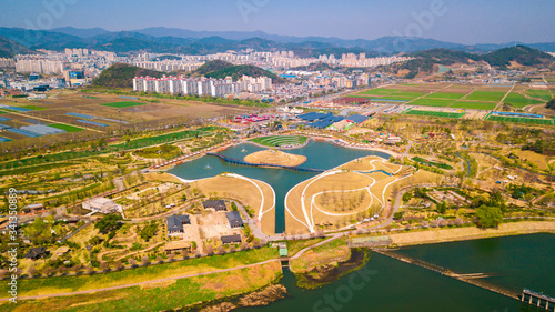 Aerial View of Suncheonman Bay National Garden located in Suncheon city,Jeonnam-do of South Korea. photo