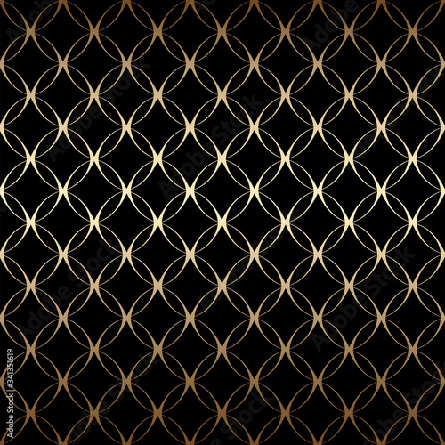 Gold art deco simple linear seamless pattern with circles, black and gold colors