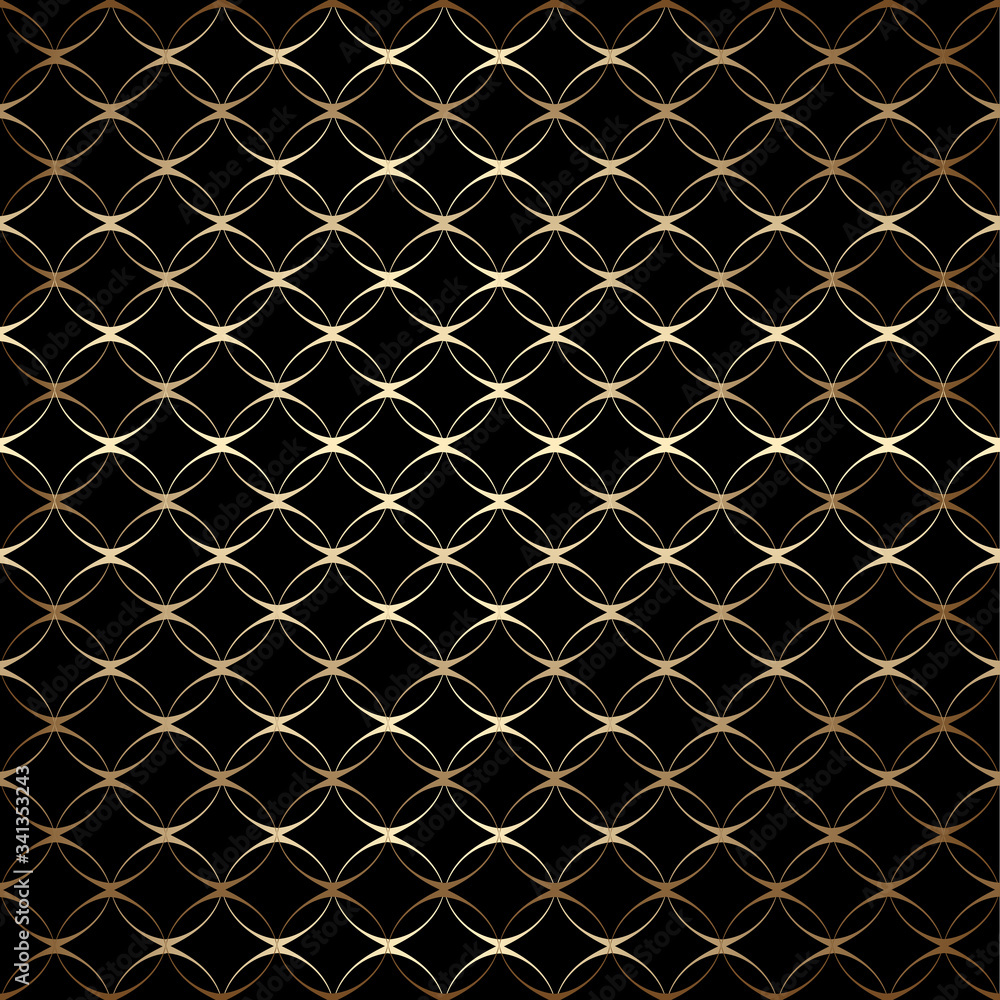 Linear gold art deco simple seamless pattern with circles, black and gold colors Linear gold art deco simple seamless pattern with circles, black and gold colors