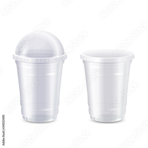 Vector set of empty clear disposable plastic cup,realistic 3d