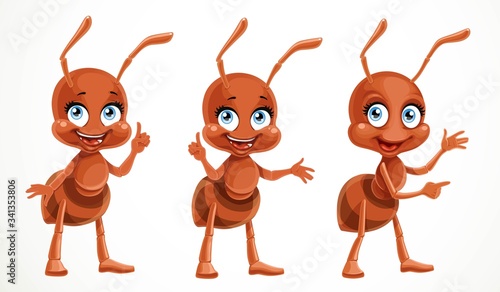 Cute cartoon ants think and tell about something set isolated on a white background