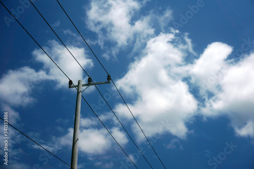 Wallpaper Mural Pylon of a power line with outgoing electric wires againts a cloud blue sky                                  Torontodigital.ca