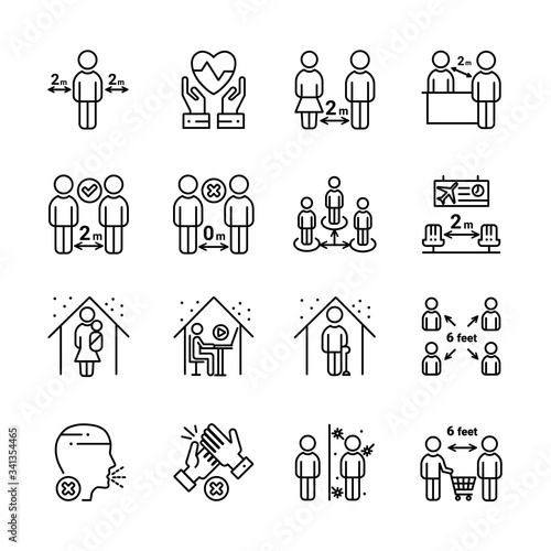 Social distancing icon set