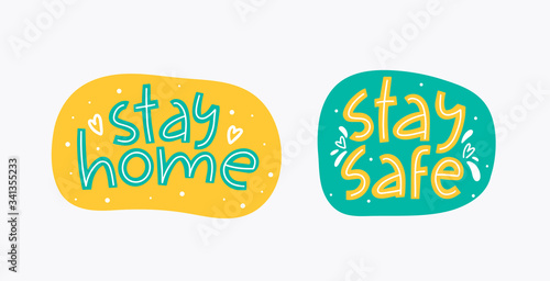Stay home, stay safe vector hand drawn lettering. Handwritten quote, quarantine concept.