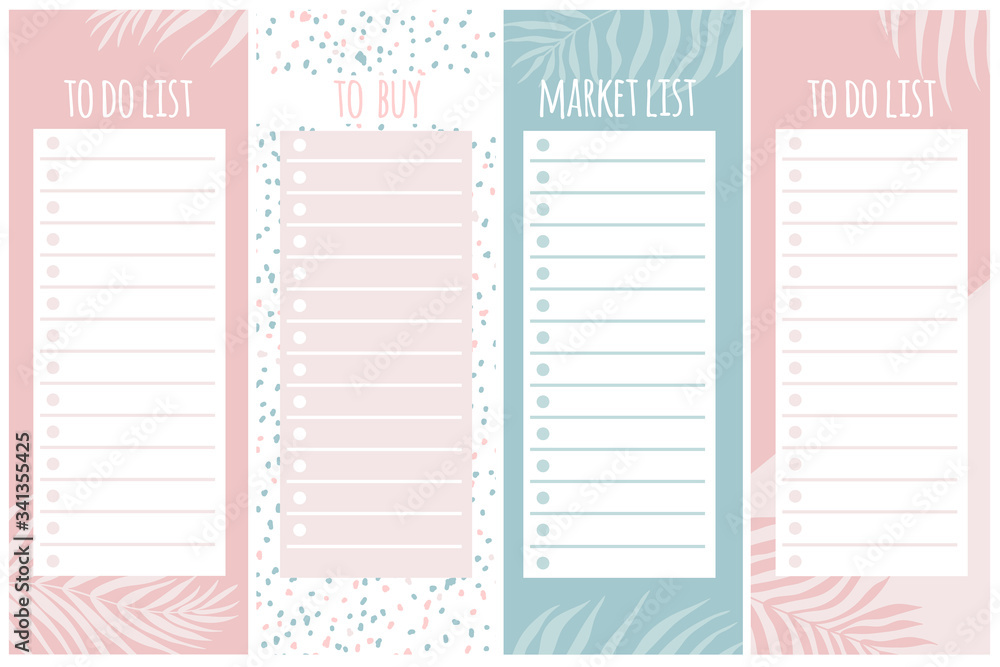 Templates for notes, to do and buy lists. Organizer, planner, schedule for your design. Abstract vector background in trendy modern hand-drawn style. Pastel Palette.