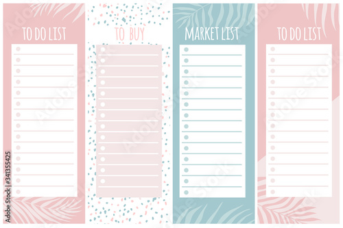 Templates for notes  to do and buy lists. Organizer  planner  schedule for your design. Abstract vector background in trendy modern hand-drawn style. Pastel Palette.