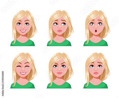 Face expressions of cute blonde woman