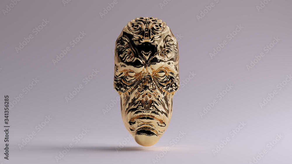 Gold Alien Face 3d illustration 3d render - obrazy, fototapety, plakaty 