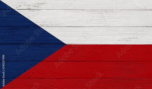 Czech Republic flag on a wooden texture. Wood texture, planks Wooden texture background flag. Flag painted with paints on wood