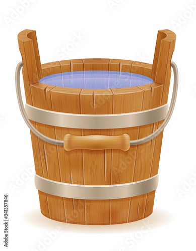 wooden bucket with wood texture old retro vintage vector illustration
