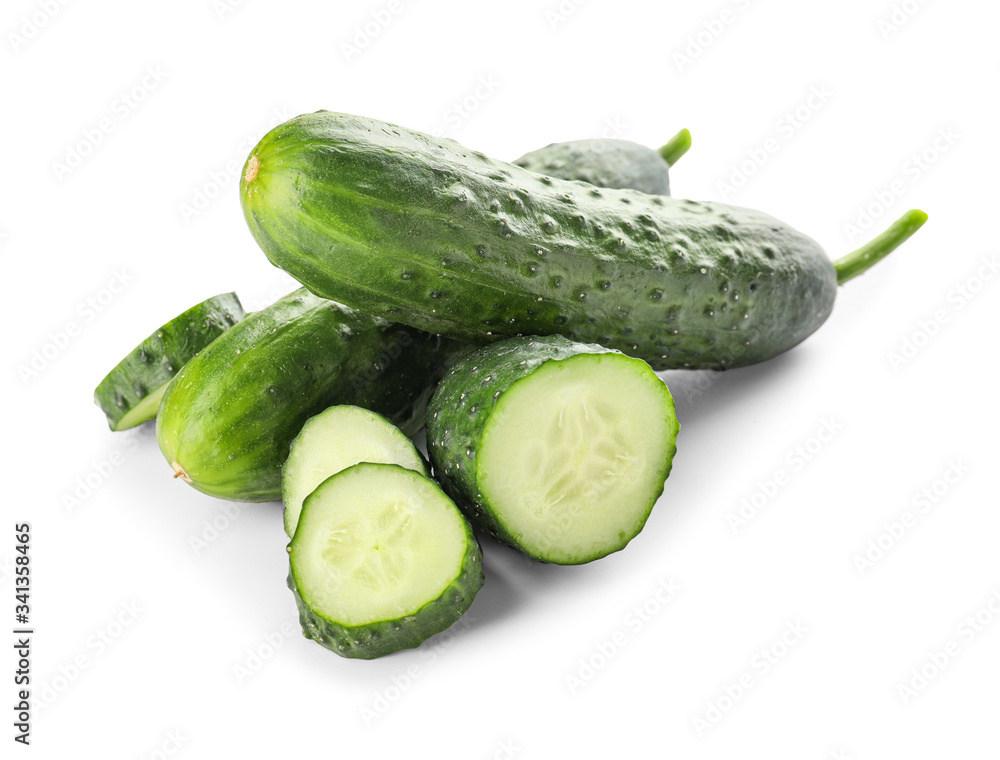 Green cucumbers on white background Green cucumbers on white background