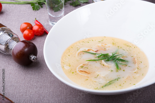 White seafood fish creamy soup