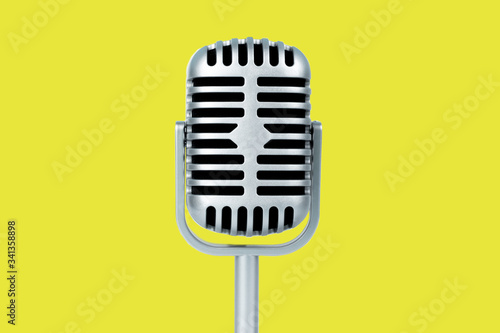 Microphone retro on yellow background