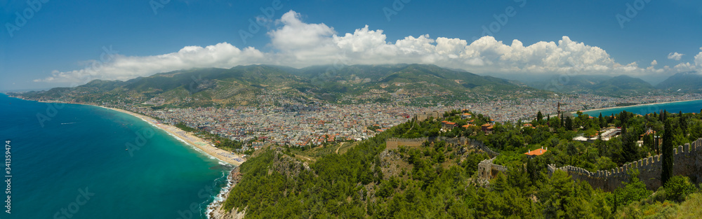 Alanya. Panorama of a beach resort city and a component district of Antalya Province on the southern coast of Turkey.