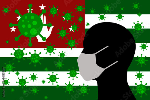Human using a Mouth Face Masks or  Mouth Cover ro surrounded wiht virus with ABKHAZIA flag