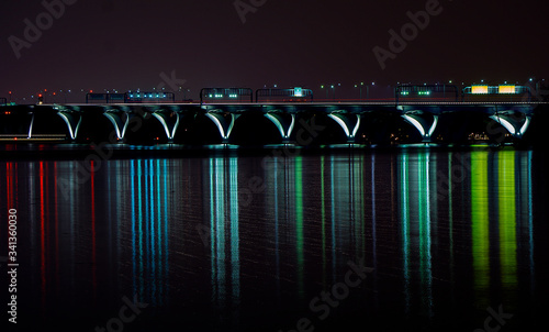 Woodrow Wilson Bridge from National Harbor Oxon Hill Maryland USA. A bascule bridge across Potomac River connects Virginia and Maryland states. photo